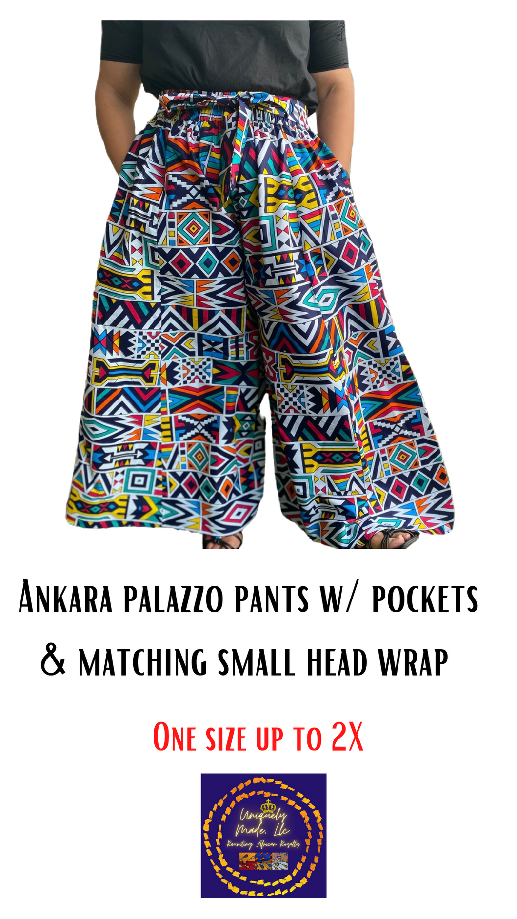 Ankara Palazzo pants w/ pockets and small head wrap – Uniquely Made, LLC